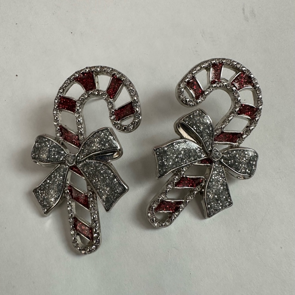 Festive Silver and Red Candy Cane Earrings